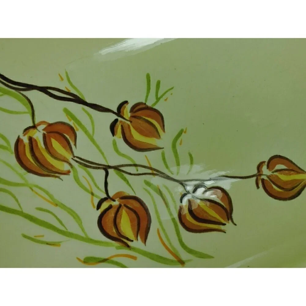 Red Wing Hand Painted Yellow Floral Dinnerware Curved Platter Stamp Rolling Tray